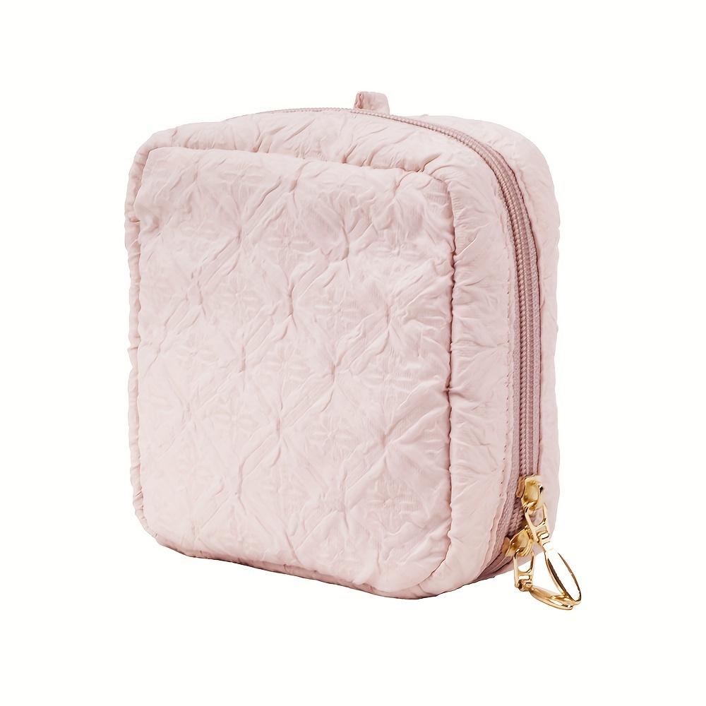 

Pink Quilted Polyester Makeup Bag With Golden Zipper - Multi-compartment Organizer For Women, , Compact & Stylish Storage Solution, Cosmetic Storage | Quilted Texture | Quilted Material