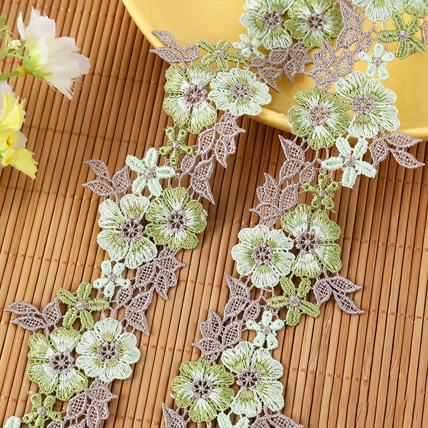 TEMU 1 Yard (continuous Length) Floral Lace Ribbon With Flower Embroidered Edge - For Crafts, Garment Making, Trims, Collars, Cuff Ruffles -