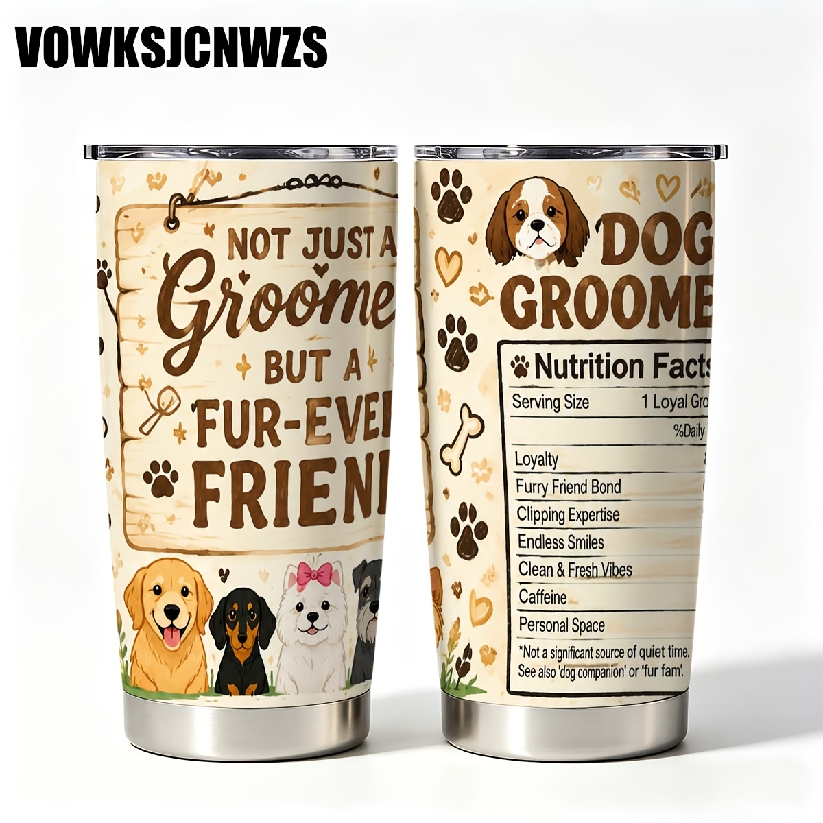 TEMU 1pc 20oz Stainless Steel Vacuum Insulated Water Bottle, Dog Groomer Nutrition Facts A Groomer But A Friend Cute Dogs Paw Graphic Travel Coffee