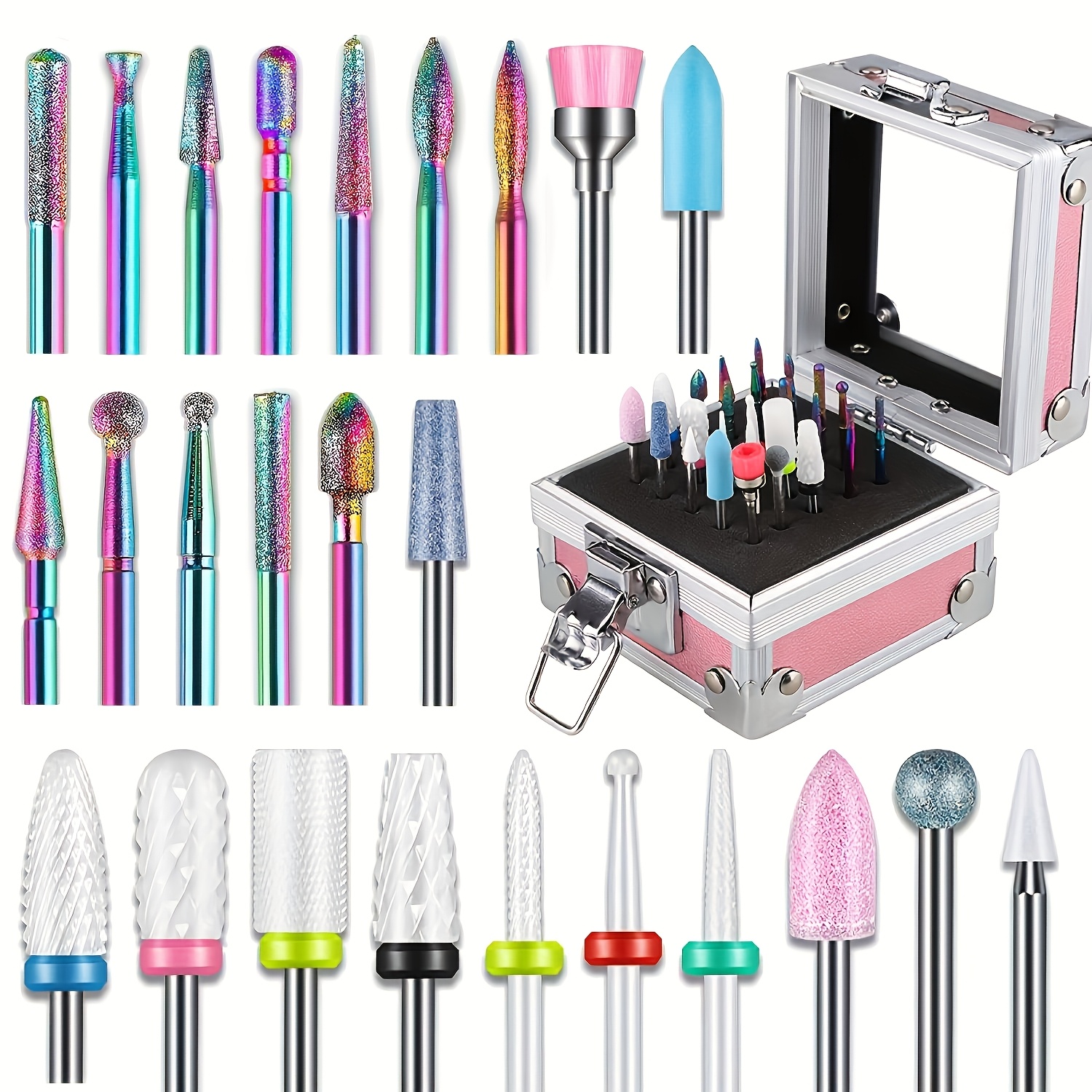 Image of 25pcs Premium Nail Drill Bits Kit Professional For Extensions, Shaping, Gel Removal & Polishing | Steel Bits Sanding Bands + Storage Case