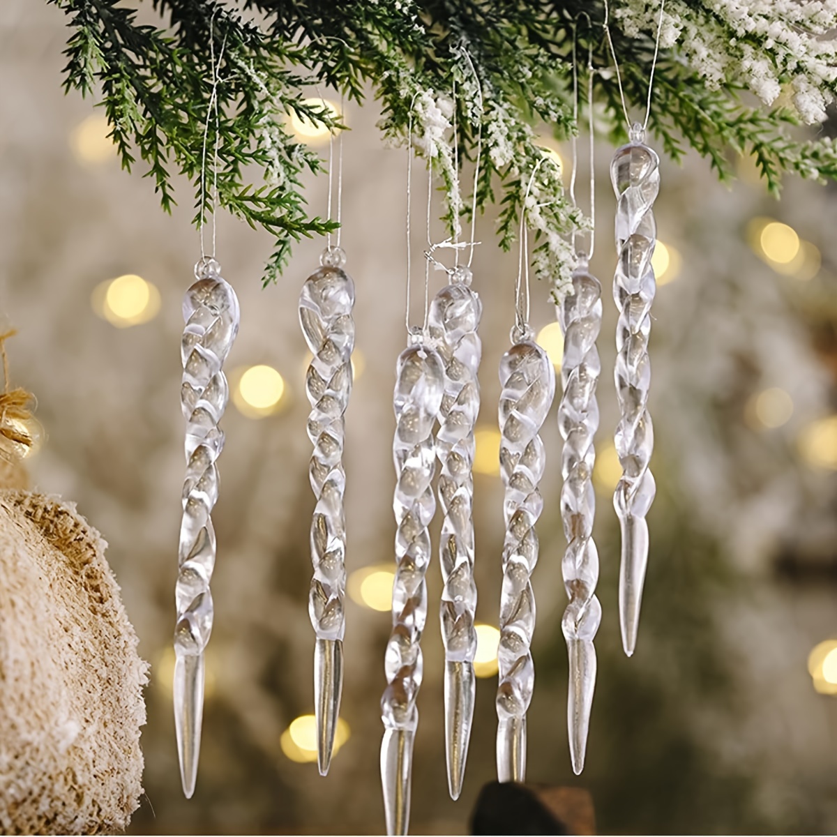 

12/24pcs Christmas Crystal Decorations Set, Transparent Acrylic Diy Icicle Decorations Christmas Hanging Crystal Snowflake Decorations Christmas Tree Winter Party Supplies