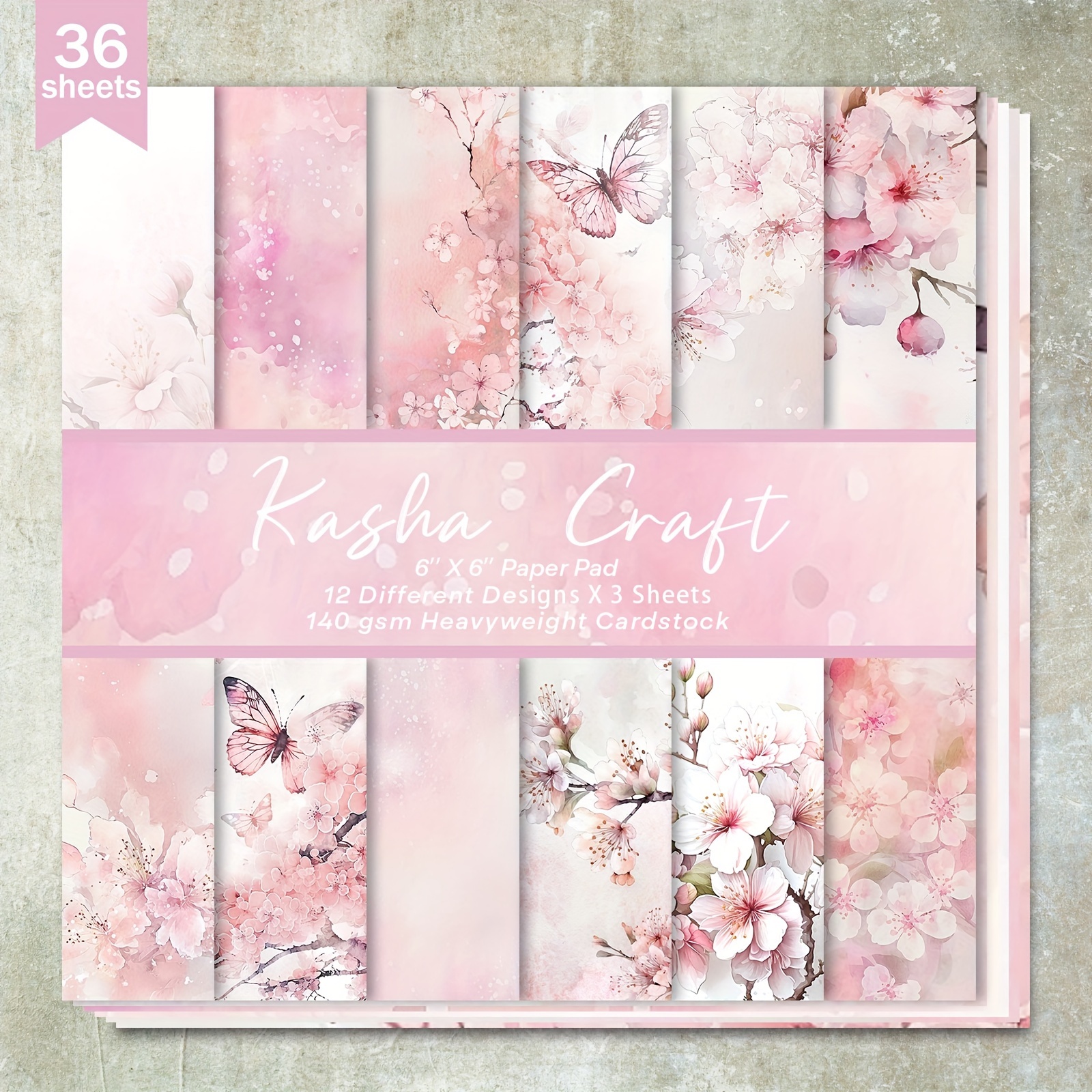 

36-pack Floral And Butterfly Scrapbook Paper Pad, 6x6 Inch Decorative Craft Papers, Assorted Pink Backgrounds, Heavyweight Cardstock For Bullet Journals, Junk Journals, Greeting Cards, And Diy Crafts