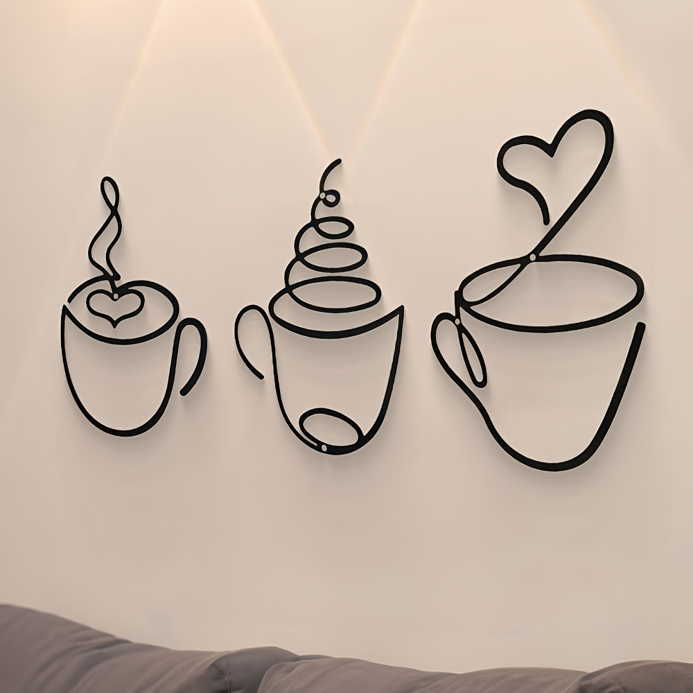 TEMU 1pc Tasse à café moderne en métal noir, sculpture à motif graphique, décoration murale à thème pour salon, fond de restaurant, usage intérieur -