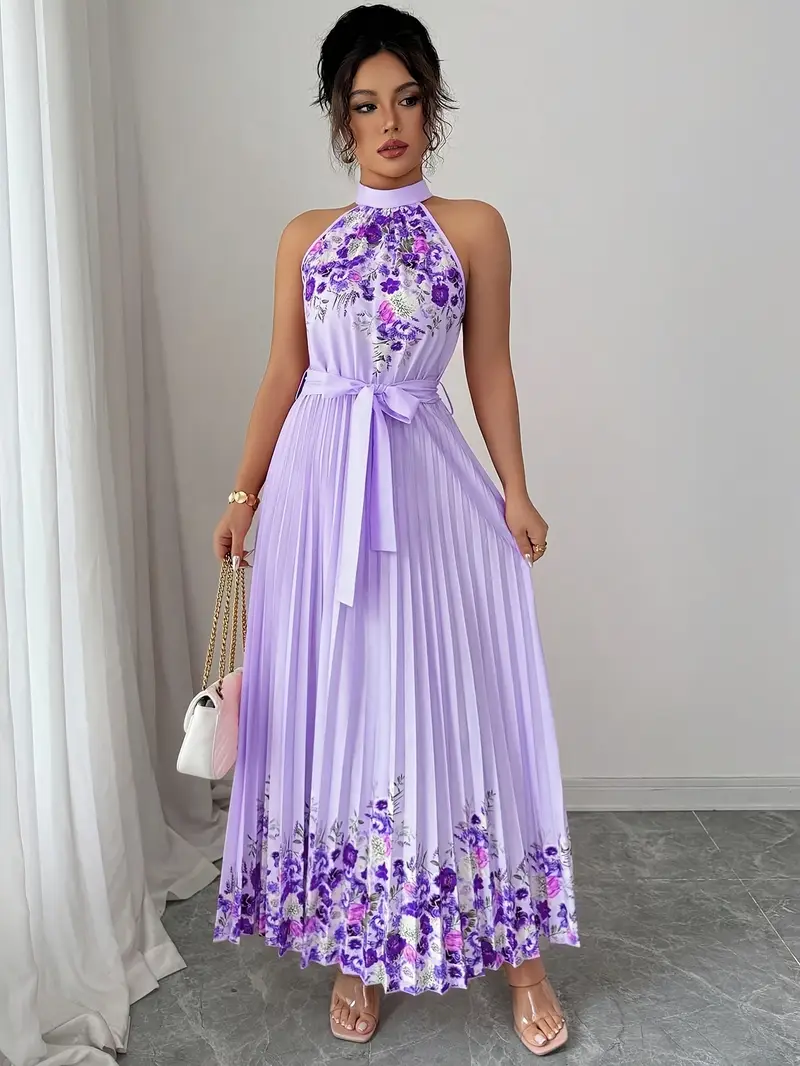 womens elegant floral print sleeveless a line dress vibrant pink round neck machine washable spring summer casual formal wear floral print dress no stretch fabric Product details 7