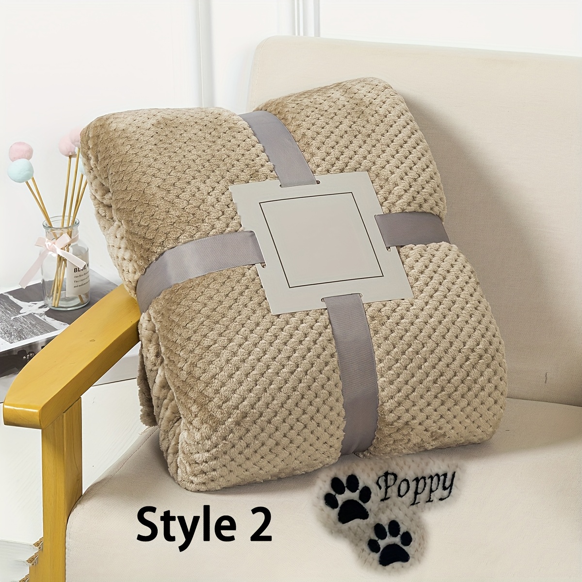 TEMU Custom Embroidered Pet Blanket, Personalized Nest Blanket, Plaid Throw Blanket, Suitable For Small Dogs And Cats, Decor, Dog Pet Bed
