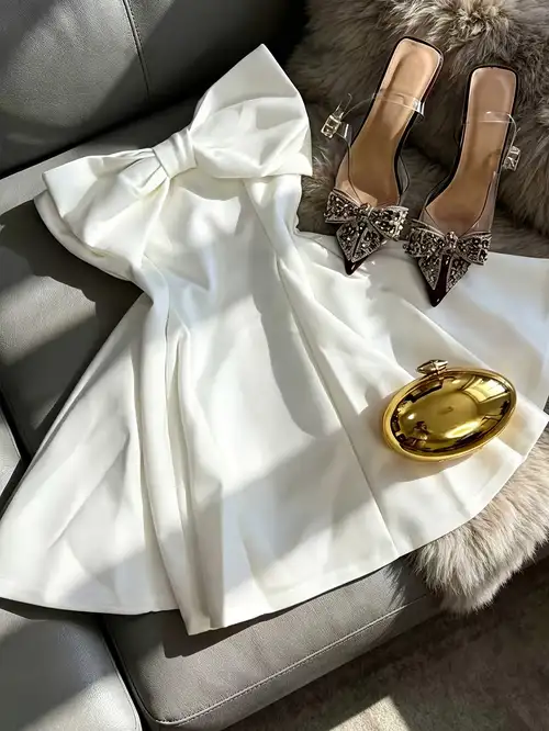 cute bow dress womens Elegant Pearl Bow Backless Short Dress Women' Sleeveless Party Cute Mini Dress