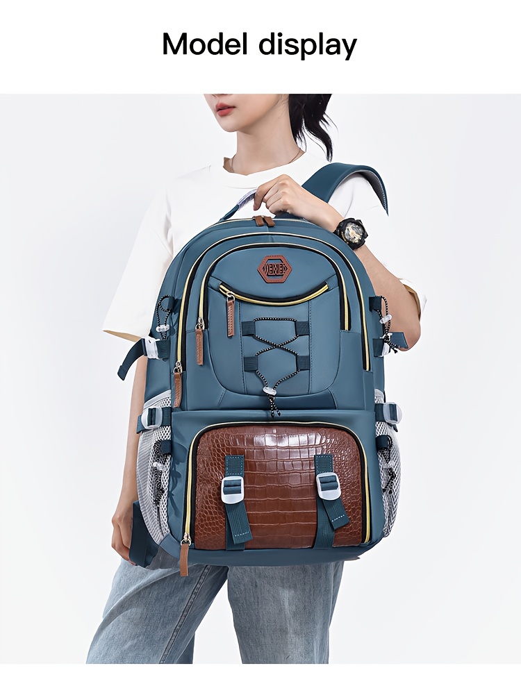 [Large Capacity Hiking Backpack] 10.57 Gallon Large Capacity Hiking Backpack with Shoe Compartment & Laptop Sleeve - Durable Multi-Compartment Travel Backpack with Padded Shoulder Straps, Padded Back Panel & High Quality Design - Blue/Grey/Tan for Camping, Business Travel, School - Ideal Gift for Outdoor Adventurers (36-40L)