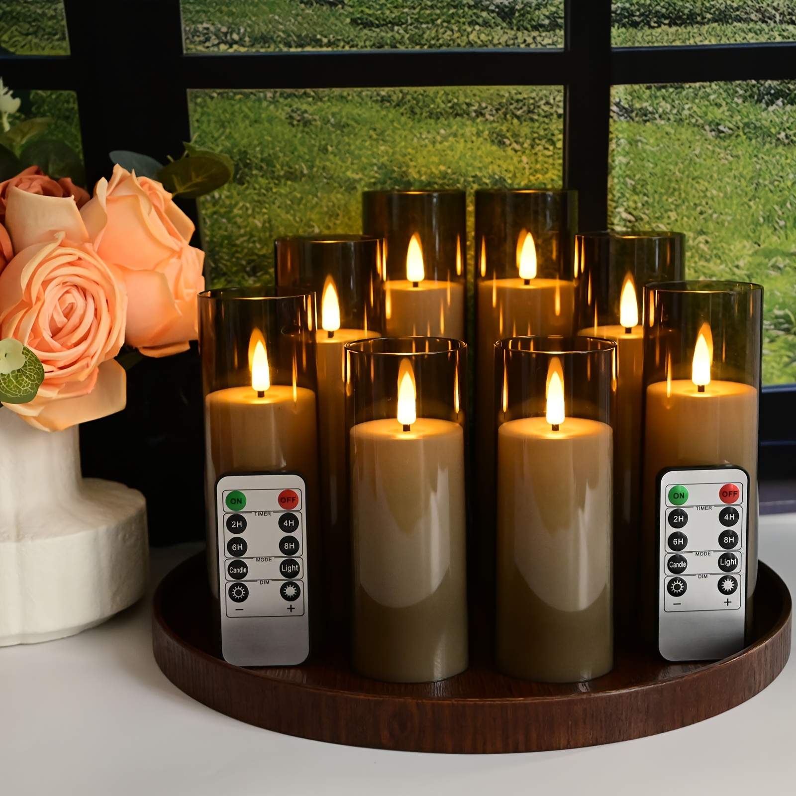 Image of 8pcs Led Candles For Halloween Table Centerpiece Decor Indoor, Battery Operated Flickering Realistic Flameless Candles With Remote And Timer For Halloween Home Window Fireplace Decor Christmas, Grey