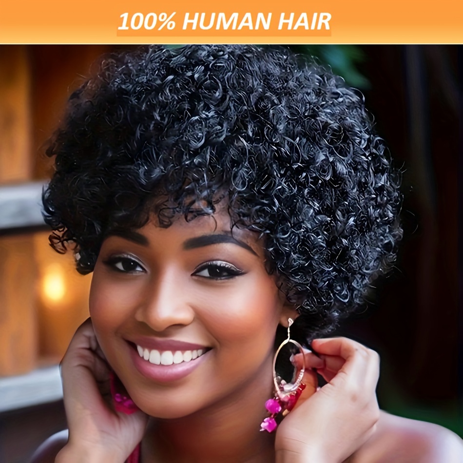 

1pc Brazilian Human Hair Wig For Women - Short Cut, , Full Machine Made, Non Lace Cap, 180% Density,