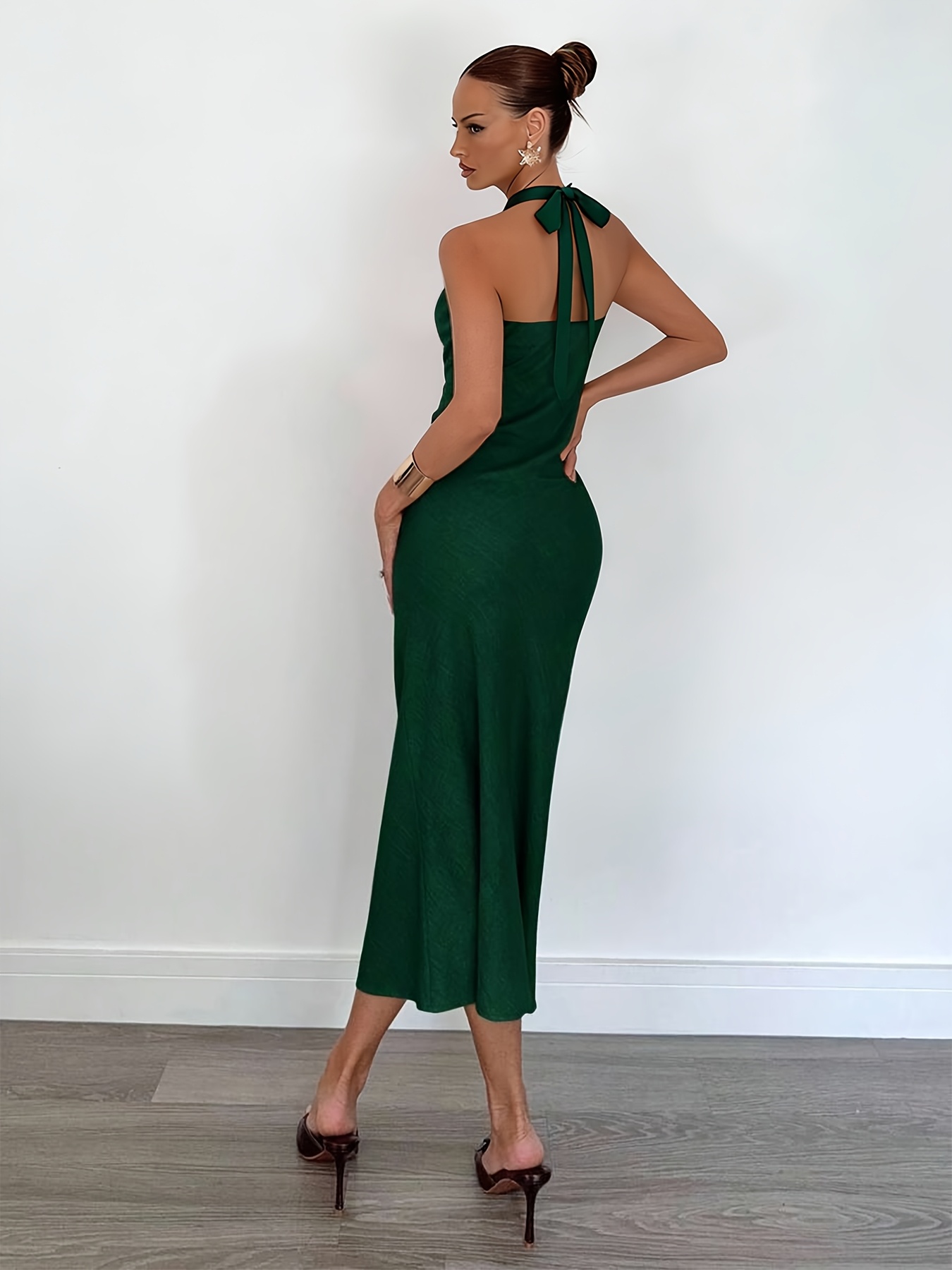 spring luxury dark green halter neck twist