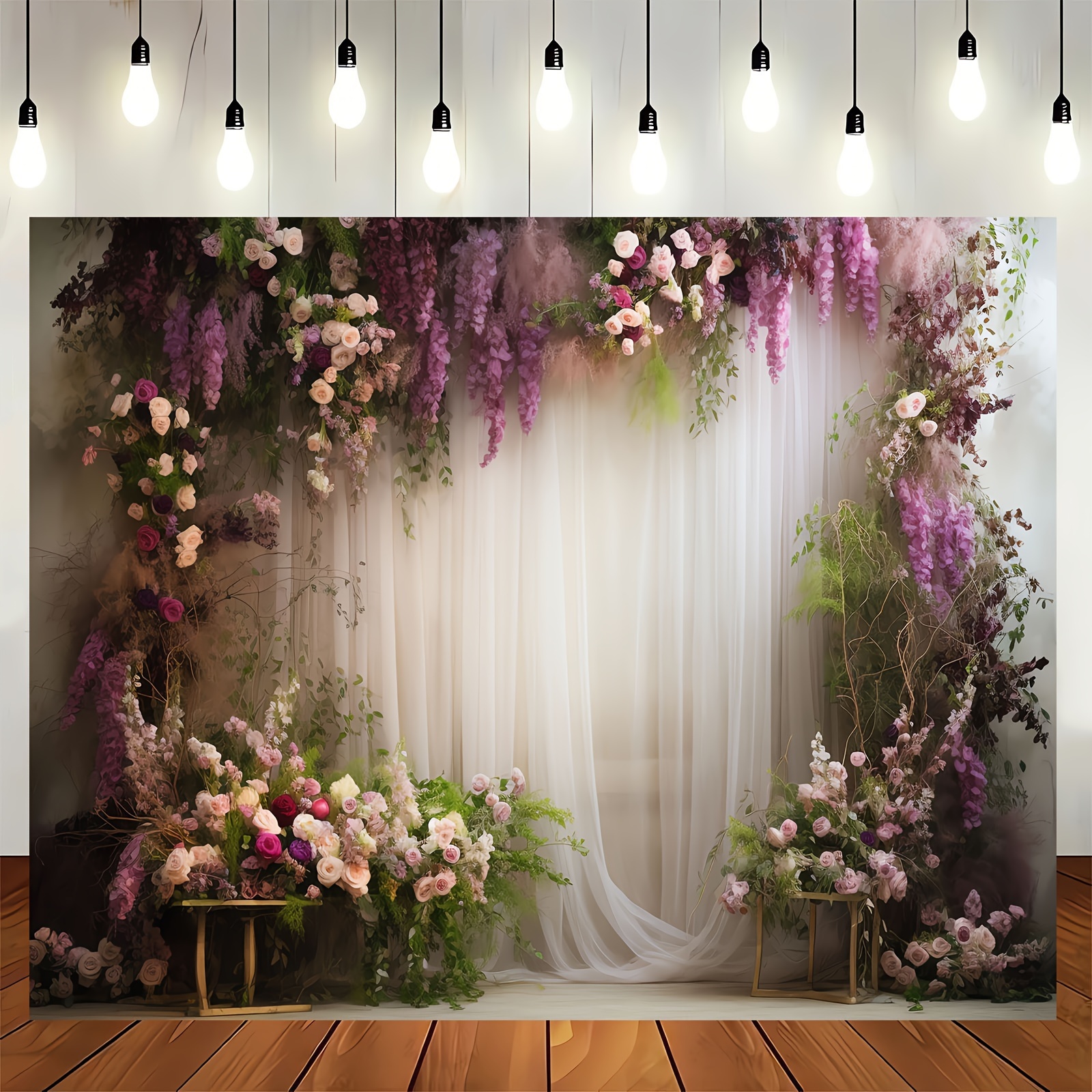 

1pc Photography Backdrop, Wedding Backdrop For Cradle Backdrop For Proposal Flowers Curtain Banner Bridal Shower Background Day Floral Marriage Backdrop