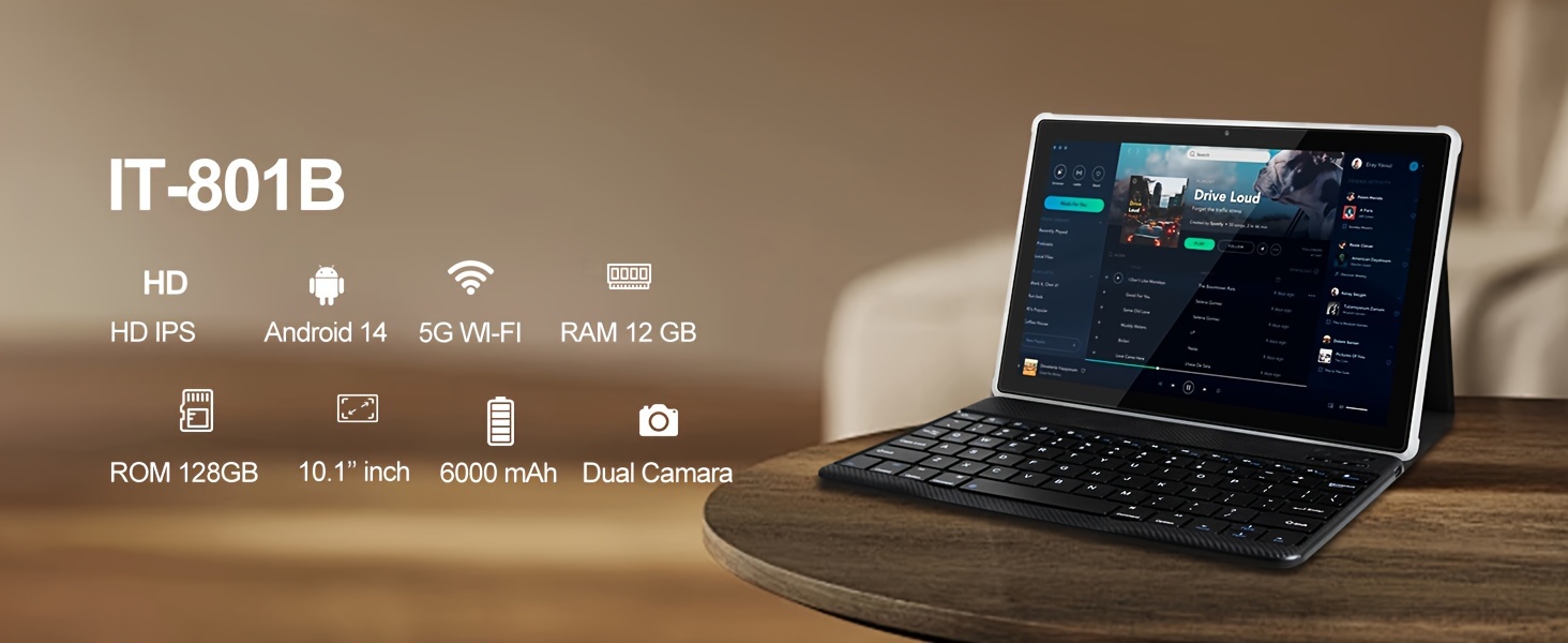 tablet 10 1 inch android 14 os tablet 2 in 1 tablets with keyboard stylus 128gb rom 12gb 4gb 8gb dual camera eight core processor 1280 800 ips display screen gms certified tab 5g wifi 6 tablet details 2