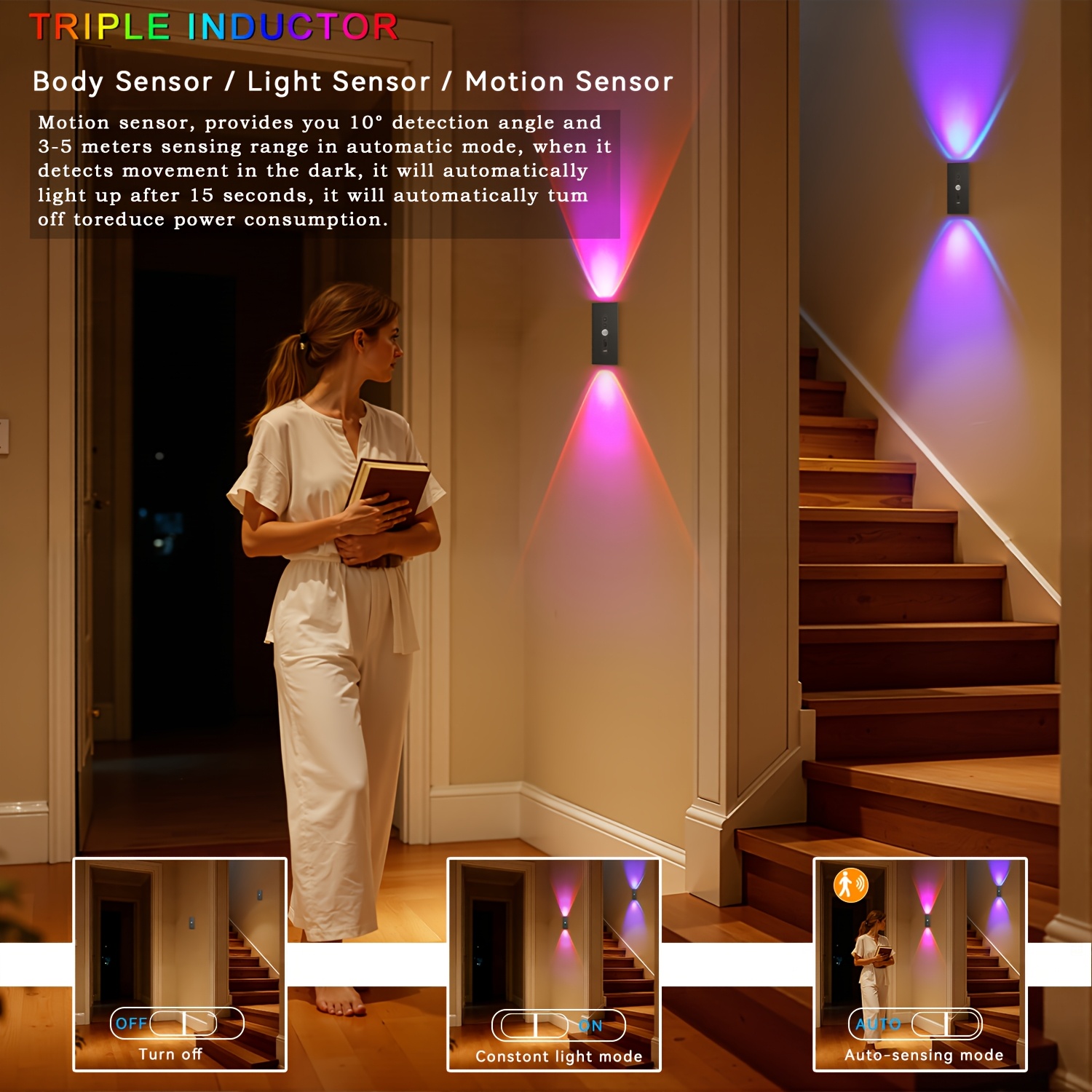 2/4 Stück Magnetische LED Bewegungsmelder Wandleuchte, Dimmbar 8 Farben, RGB Warmes Orange Leuchten, Geeignet für Deko Schlafzimmer, Wohnzimmer, Küchen, Bars, Treppen, Spielzimmer, Korridore und Partys, Korridor- USB/Batteriebetrieben, Nachtlicht Dekoration