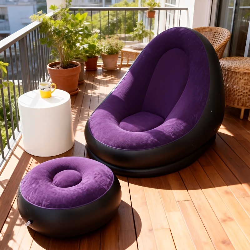 TEMU High-quality Thickened And Enlarged Pvc Skin-friendly Portable Inflatable Sofa Lazy Bed, With Footrest, Suitable For Outdoor Leisure, Indoor