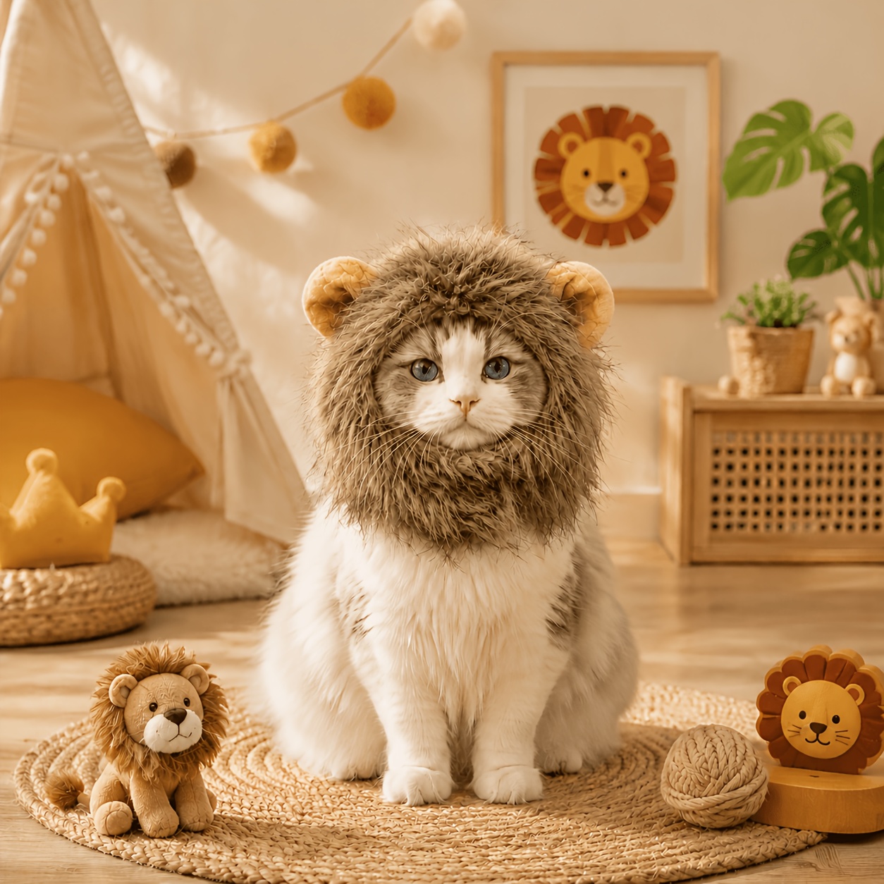 TEMU Realistic Lion Mane Hood With 3d Lion Ears Suitable For 5-15 Lbs Small To Medium , Soft Pet Costume Headpiece For Lion-themed Parties, Photo