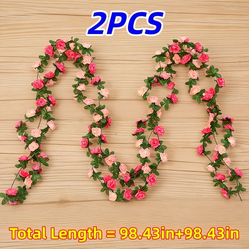 2pcs 196 8 inch long double pink artificial   vine garland flexible fade resistant wedding birthday party valentines mothers day arch wall decor
