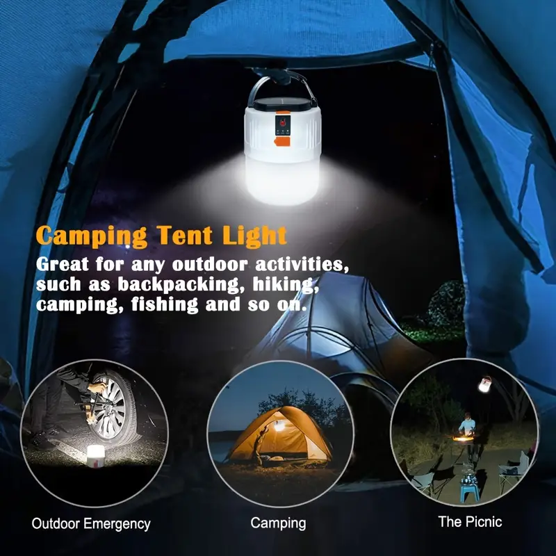led camping lantern rechargeable portable solar panel charging tent lights with power bank function 3 lighting flashlight details 0