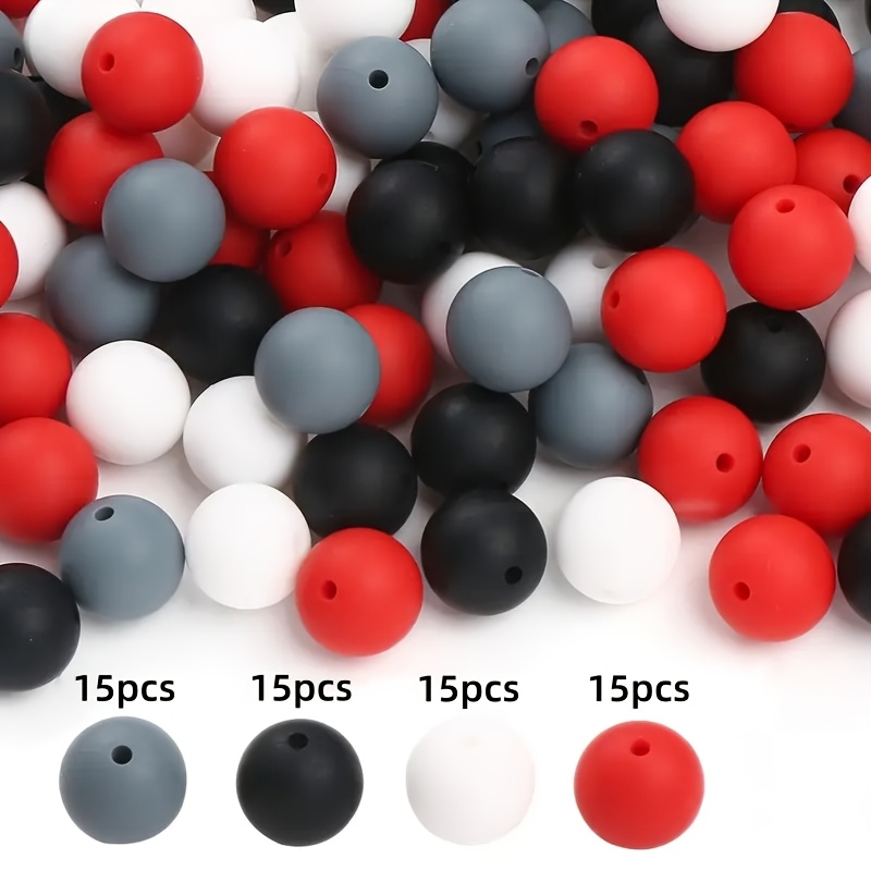 TEMU 60 Cuentas de Silicona en Varios Tamaños 9/12/15mm para Hacer Llaveros, Cuentas Redondas Suaves de Silicona Usadas para Cordón de Pulseras y