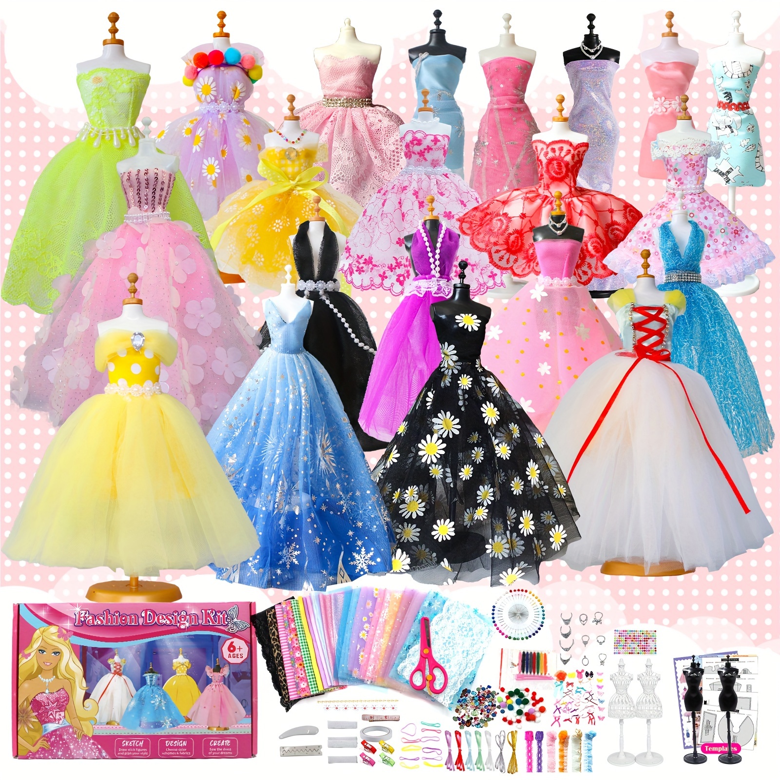 

1set 600+pcs Fashion Designer Kit Creativity Diy Arts & Crafts Kit For Young People With Fashion Design Sketchbook, 4 Mannequins, Sewing Kit For Teen Birthday Gift
