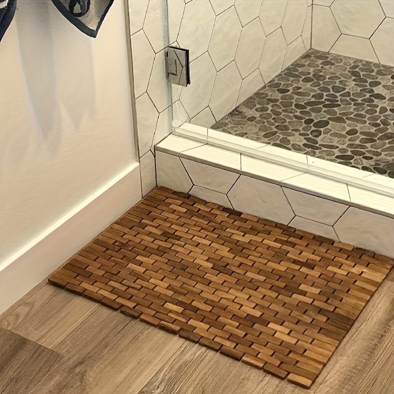 Teak Duschmatte Faltbar – 59x41 Cm, Rutschfeste Holz-Badematte Für Bad, Sauna, Pool