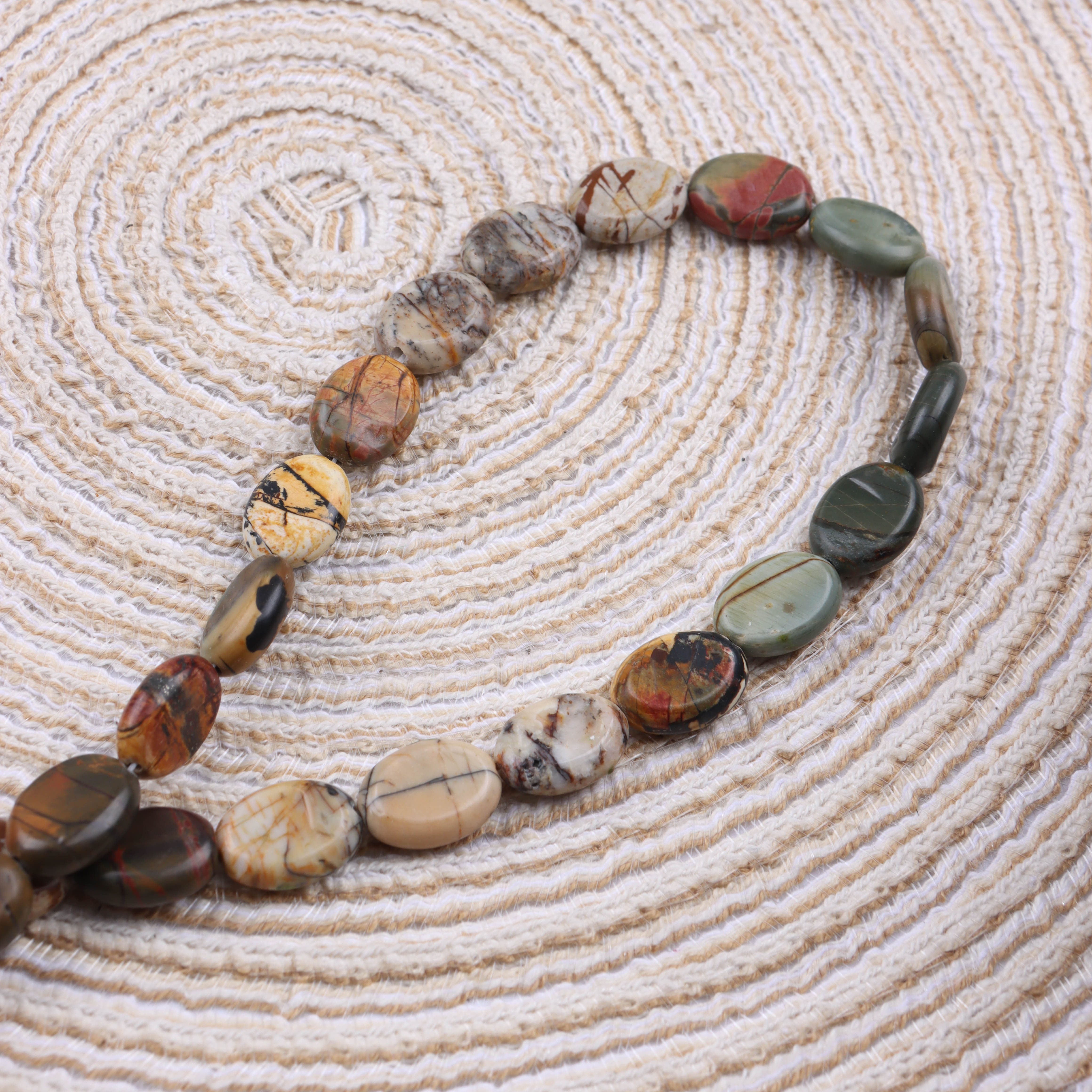 TEMU 12x16mm Natural Picasso Jasper Turquoise Stone Oval Loose Beads - Marbled Multicolor Gemstones For Making, Handmade Necklace Bracelet Earring
