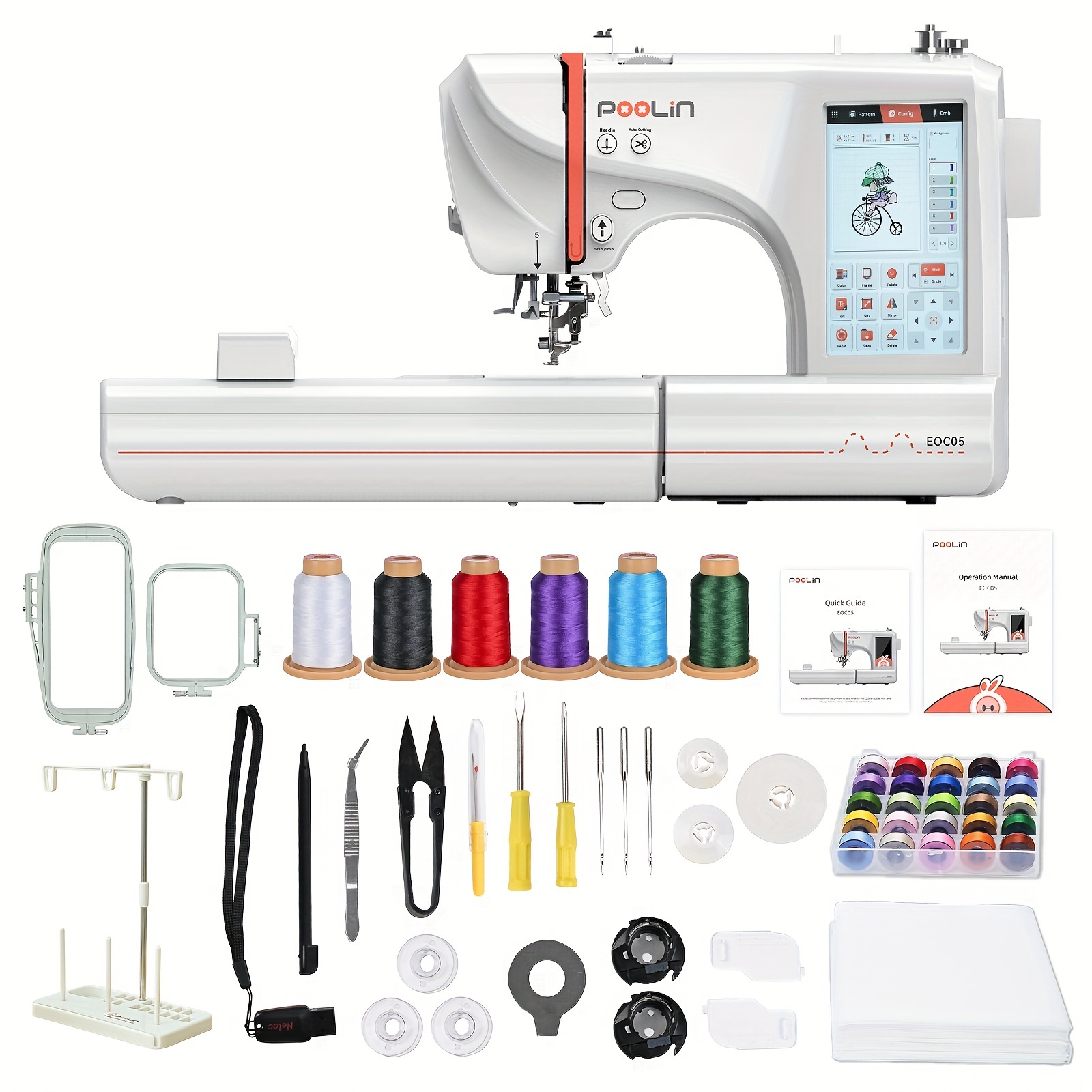 

Poolin Eoc05 Embroidery 4x9.25 Clothing Embroidery Area, 7 Lcd Touchscreen 6 Tear Bobbins