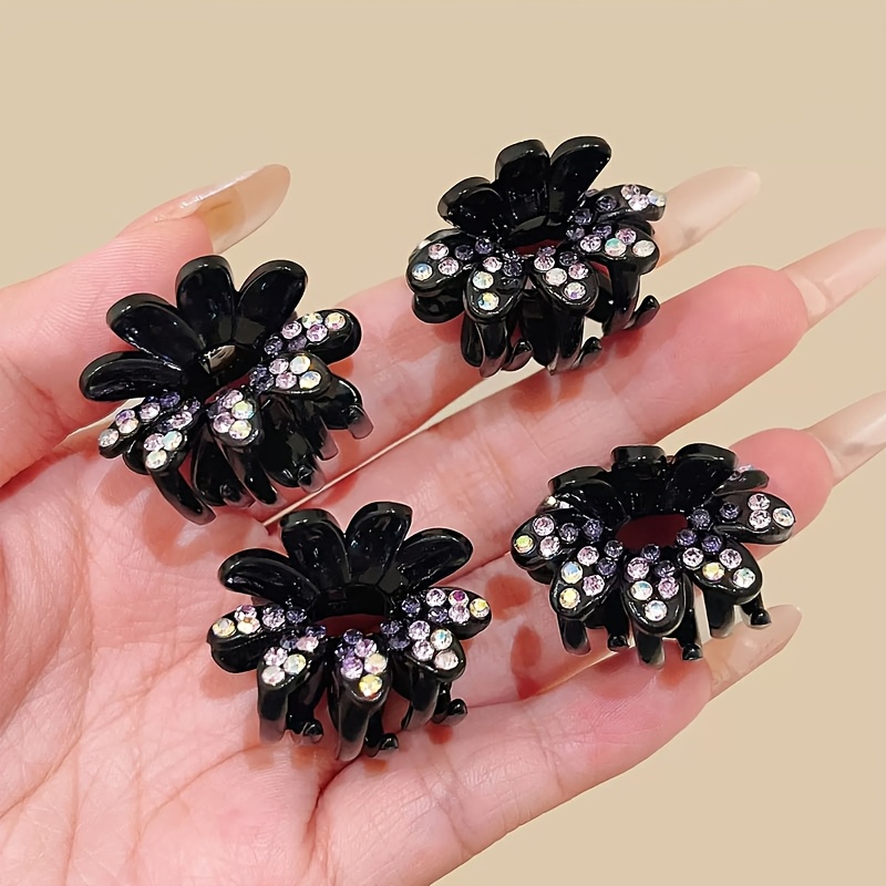 E-shop 4er-Set Elegante Strassblumen Haarspangen | Süß und Elegante, für Party- und Geburtstagsgeschenke, Kunststoffmaterial