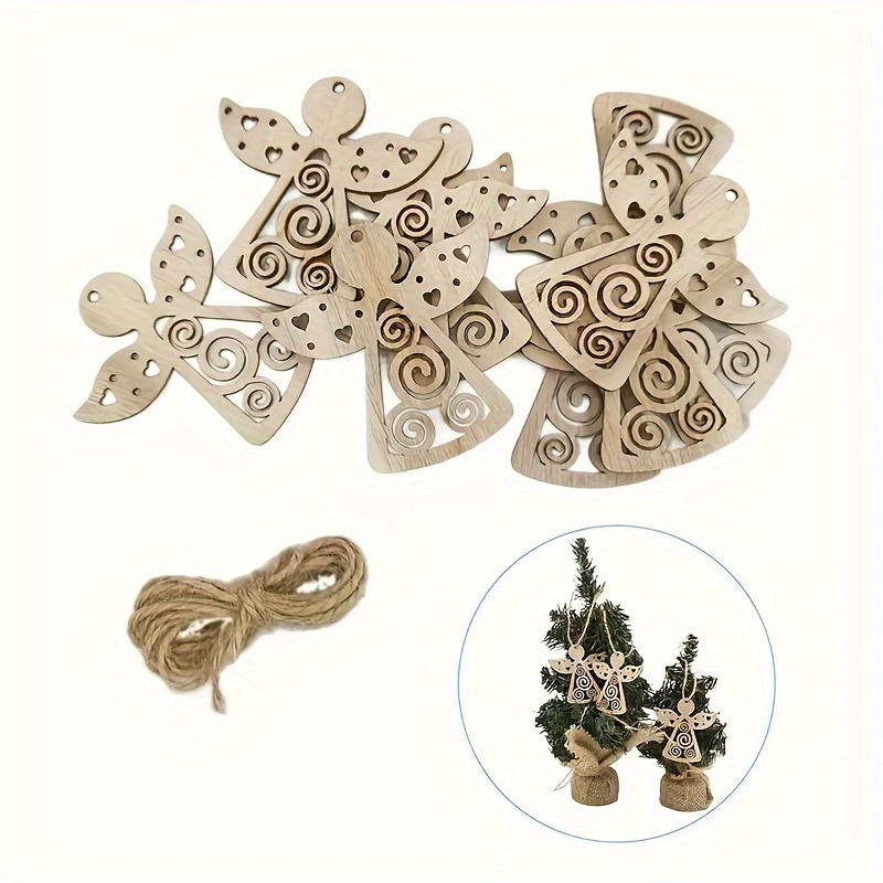 Image of 10pcs, Wooden Crafts With Holes, Christmas Tree Holiday Decoration Wooden Pendant, Suitable For Holiday Decoration, And Handicrafts