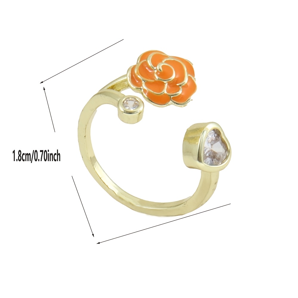 Copper Enamel Floral-shaped Open-end Women's Ring for Stacking