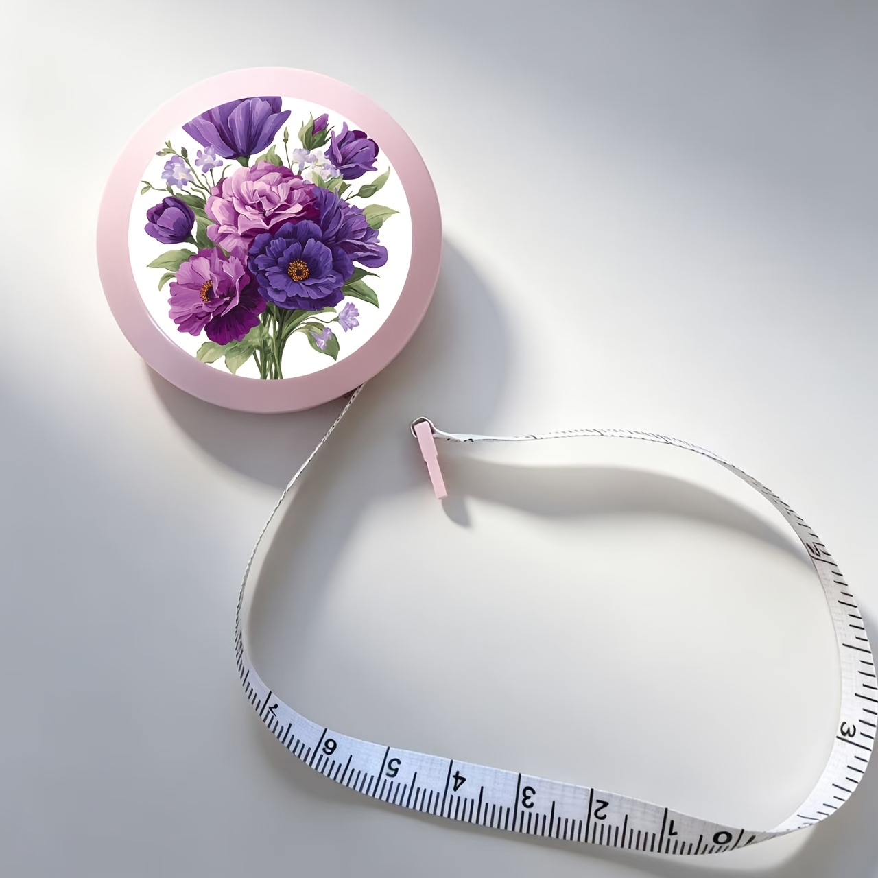 TEMU 1pc 150cm/60-inch Dual-scale Purple Print Retractable Mini Portable Soft Leather Tape Measure For Home Use, Body Measuring, Tailoring, Sewing,