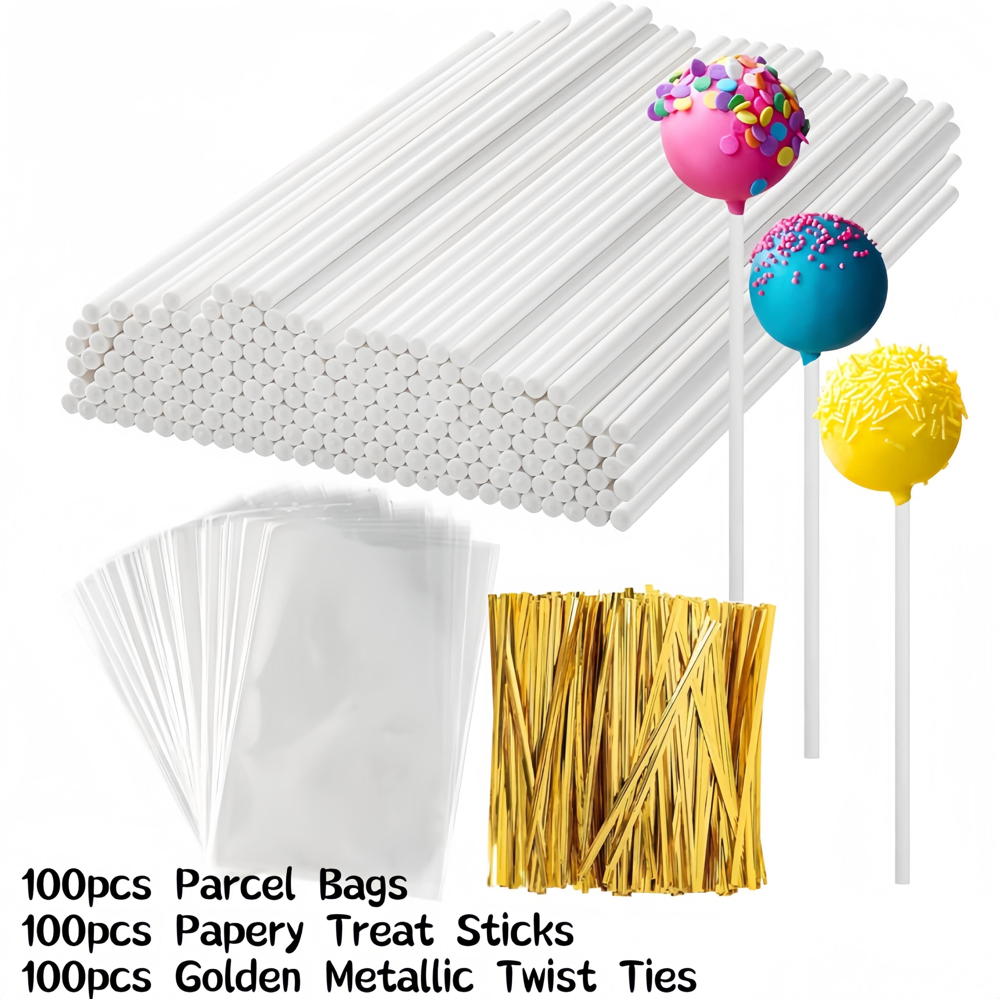 

100sets/300pcs 3.5 Pop Treat Bag Set Including 100pcs , 100pcs Treat , 100pcs Twist For Candies, Chocolates And Cookies , Wrapping