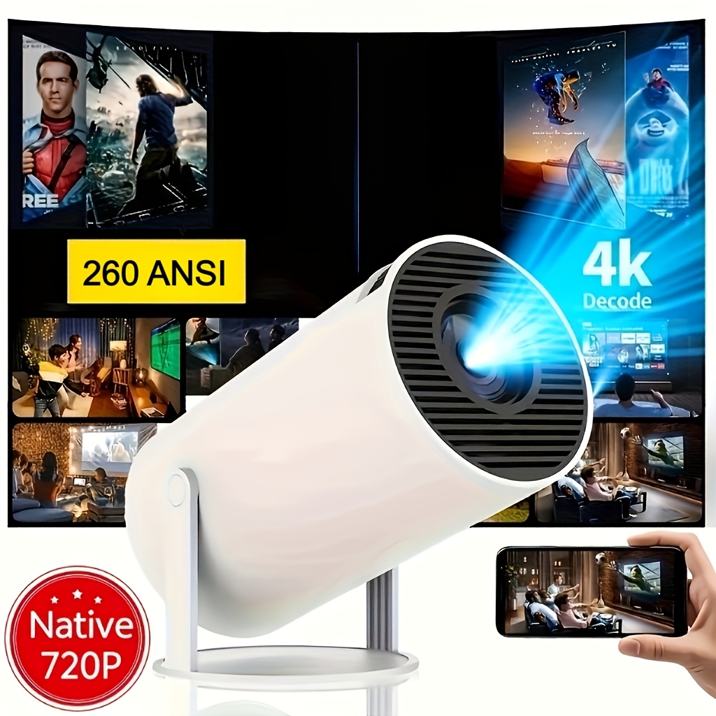 TEMU Pro Mini Portable Projector, Local 720p 260ansi Lumen Smart Projector With Wifi 6 Bt 5.0, Screen Adjustment, 180 Degree Rotation, Home Theater