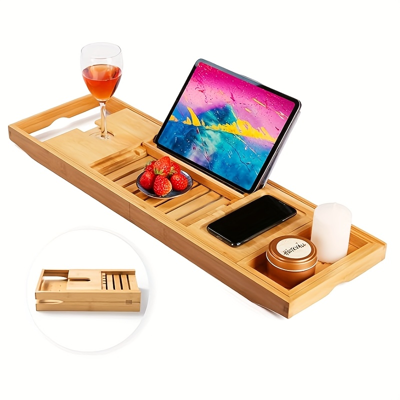   bambus badewannen-tablett, faltbares badewannenregal, erweiterbares bambus badewannen-tablett, verstellbares badezimmer-tablett, tablet-handy-buchhalter, kreatives geschenk für einen geliebten, praktisches badezimmerzubehör, einzugsgeschenk