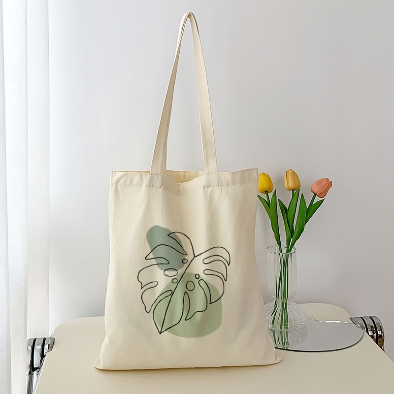 

Simple Plant Leaf Pattern Tote Bag, Lightweight Grocery Shopping Bag, Casual Canvas Shoulder Bag For School, Travel