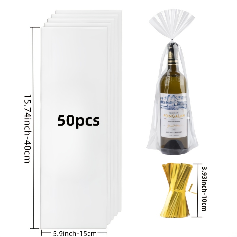 50pcs Cellophane Bags, (4 Sizes) Transparent Gift Bags, Wine Bottle Basket Packaging Bags, Perfect For Gifts, Bottles, Bridal/baby Showers, And More