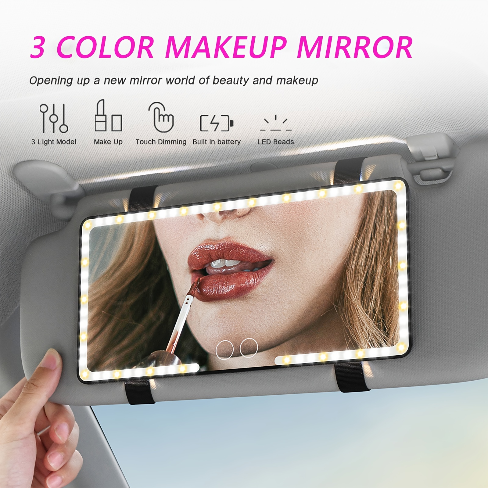 

Car Sun Visor Makeup Mirror, Rechargeable Led Car Vanity Mirror With 3 Light , Cold Light/, Touch Screen, For Cars, Trucks, Suvs