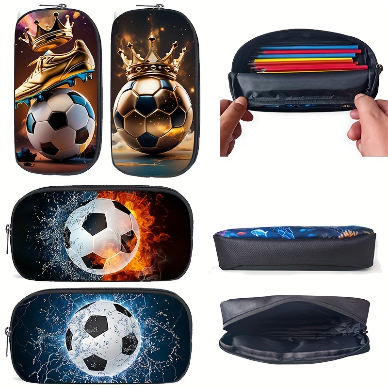 

Polyester Soccer Pencil Case With Design - Football Print Stationery Pouch For School, Office, And Travel