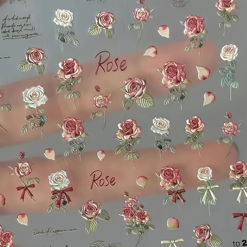 Vintage Dried Nail And Pen Stickers, Cartoon-patterned Plastic Rose Decals, Self-adhesive For Glass, Metal, And Ceramic Surfaces, Irregular , Non-reusable