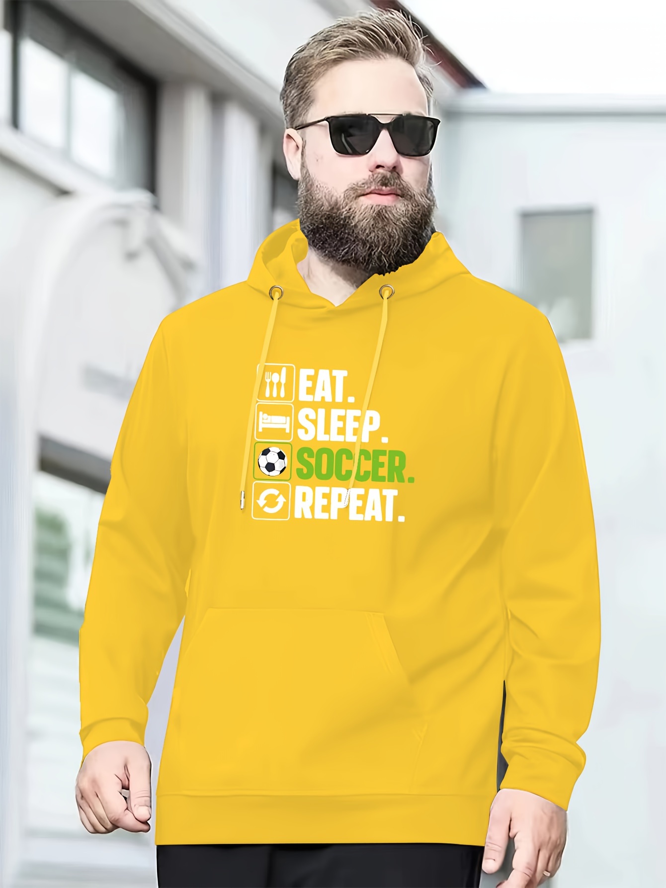 Plus Size Men's Loose Eat Sleep Soccer Repeat Graphic Print - Temu ...