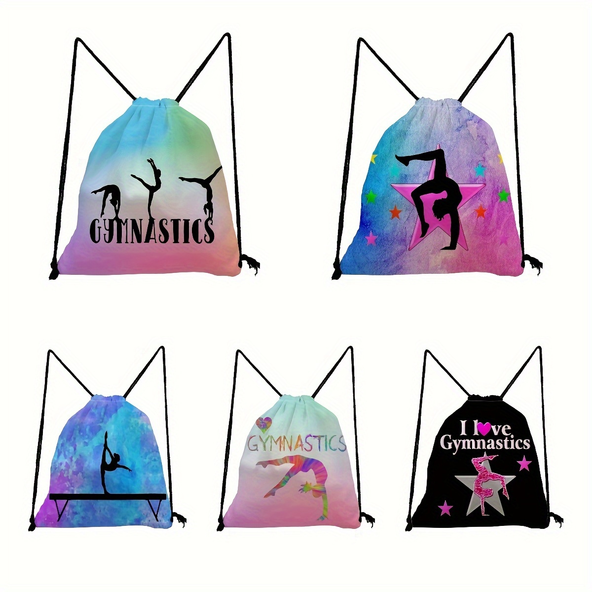 

Gymnastics Pattern Design Drawstring Bag, Sports Fitness Rucksack With Vibrant Print, Unisex Daily Use Bag