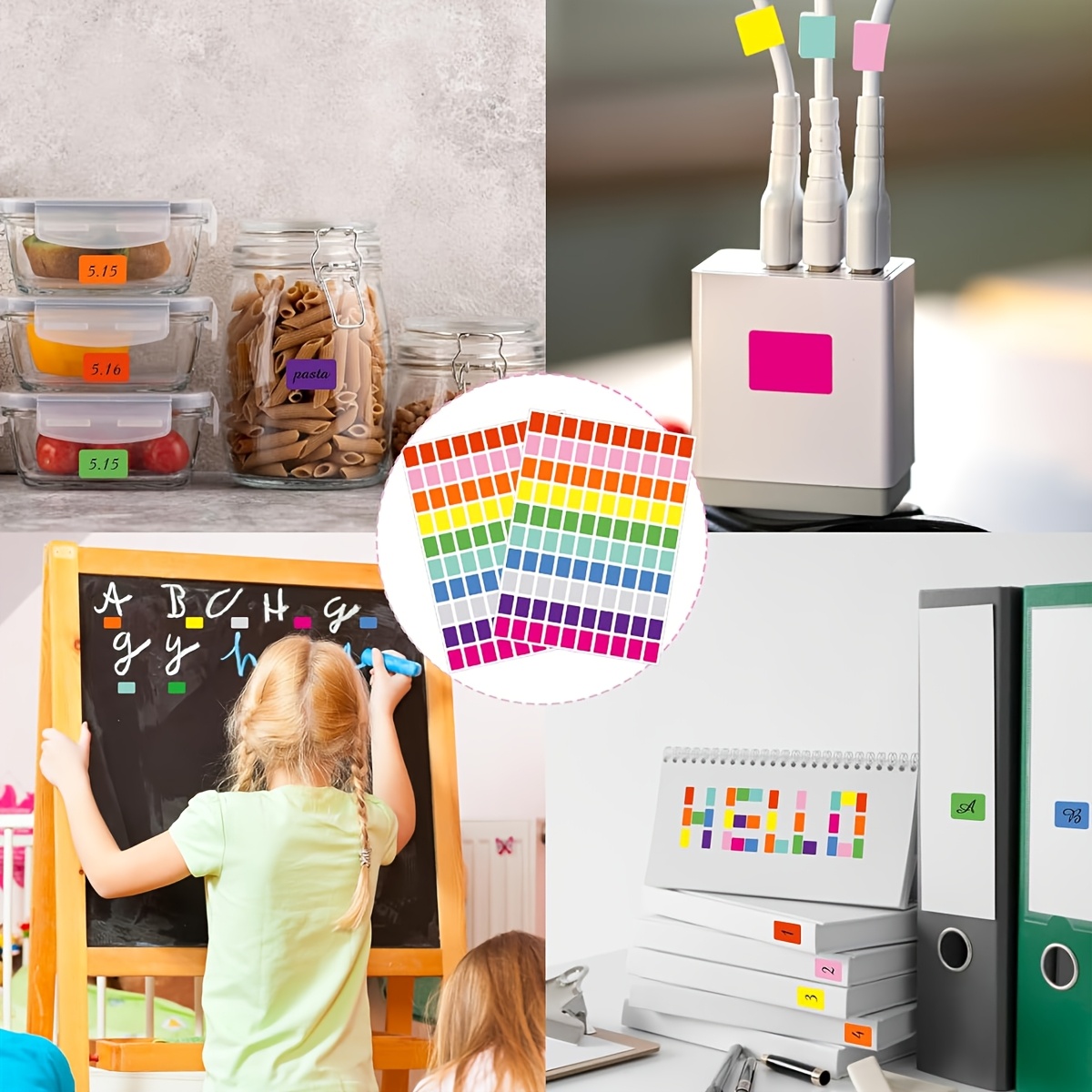 5 Sheets of 500pcs Colorful Square Classification Stickers for Organization
