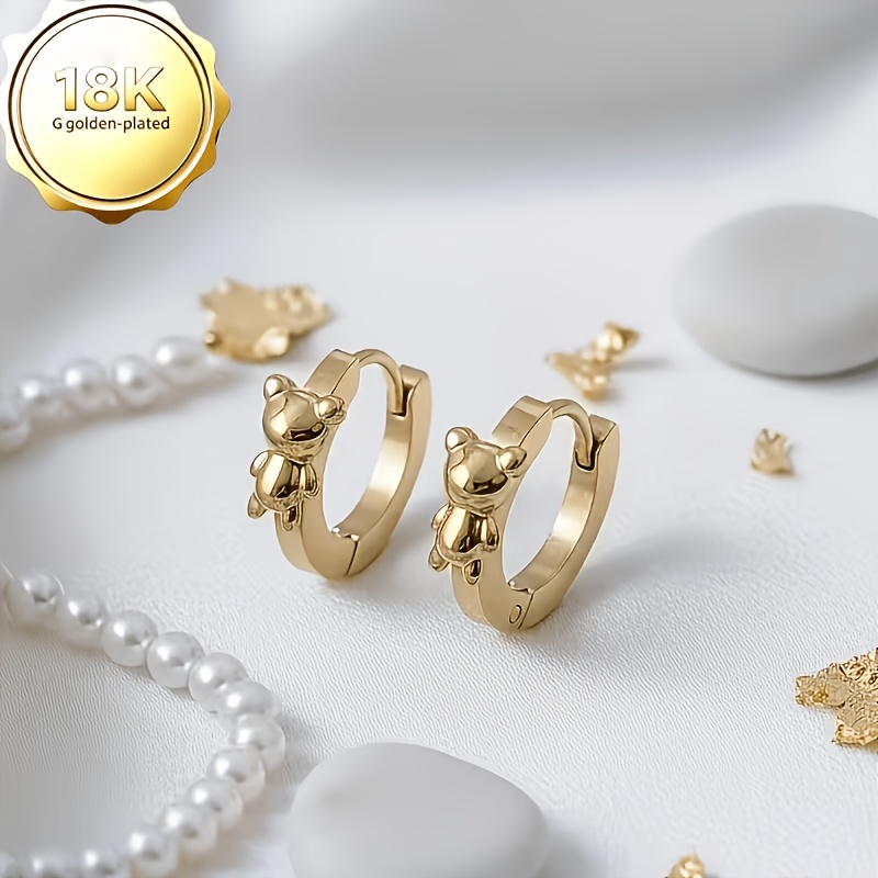 TEMU Pendientes de aro de oso, adorables pendientes de oso en oro de 18k, exquisito y regalo de Navidad, regalo de , para uso diario