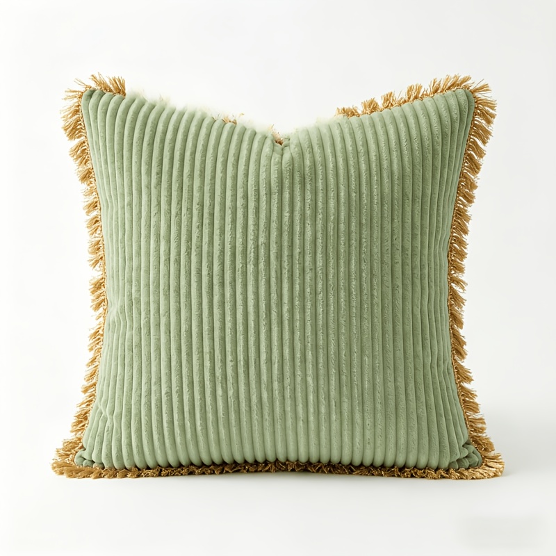 TEMU 1pc Of Corduroy Golden Tassel Pillowcase, Tassel Lace Design - The For Home Enthusiasts - Holiday Party Pillowcase Decoration - Living Room -