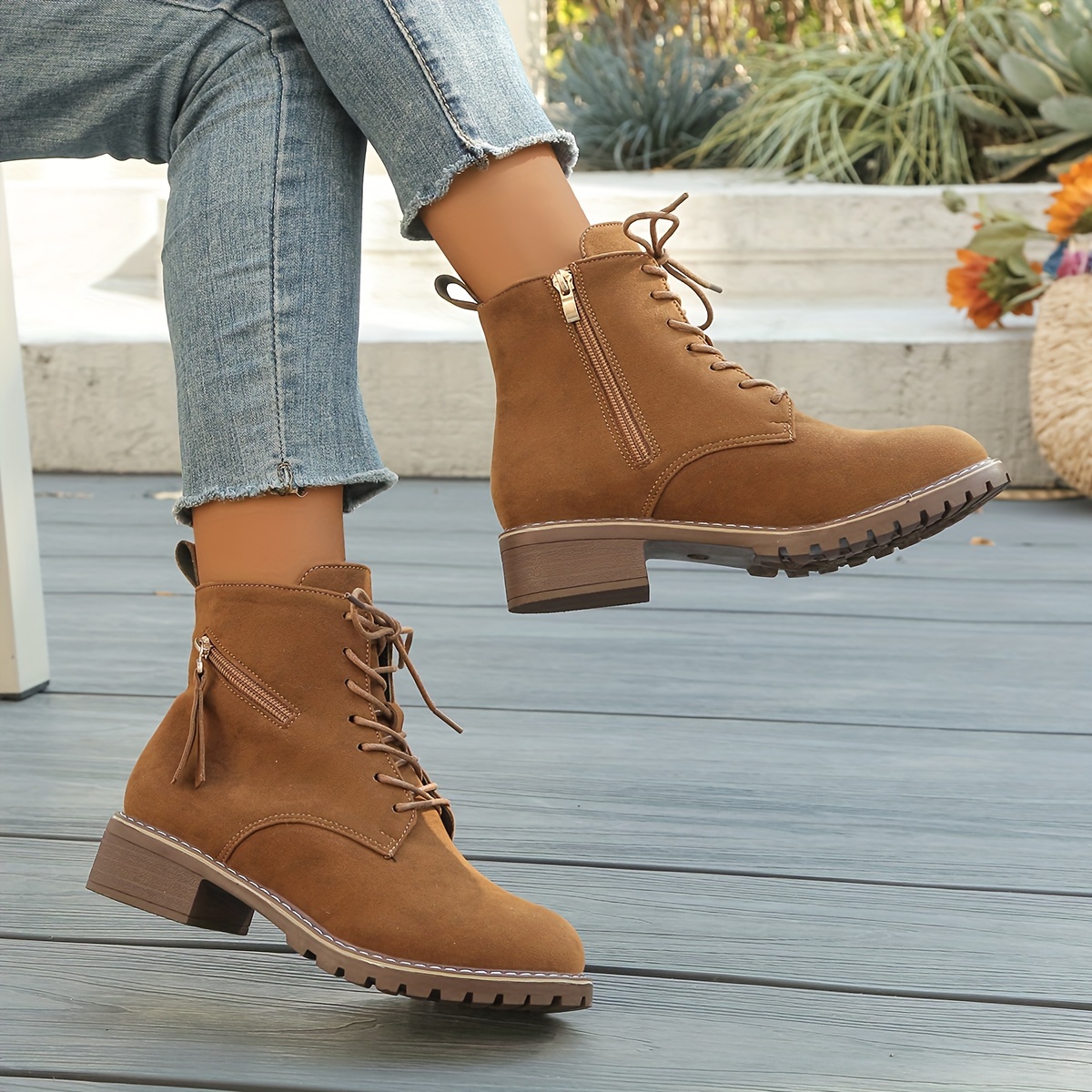 Women's Ankle Booties For Fall 2024 - V Cut Casual Boots With Side Zipper, Round Toe & Cone Heel, Chunky Heel Boots