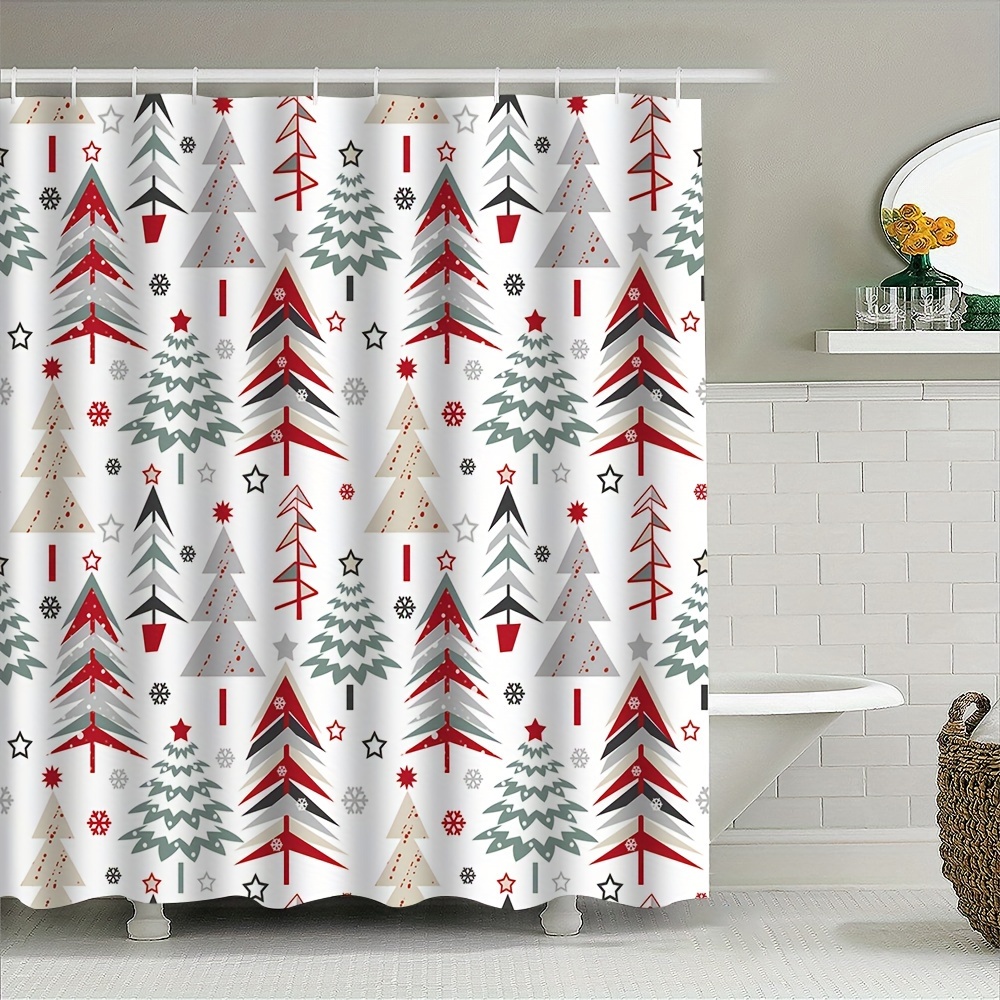 

Forest Themed Bath With Christmas , Water-resistant Polyester Fabric, Machine Washable, Includes Hooks - 1pc