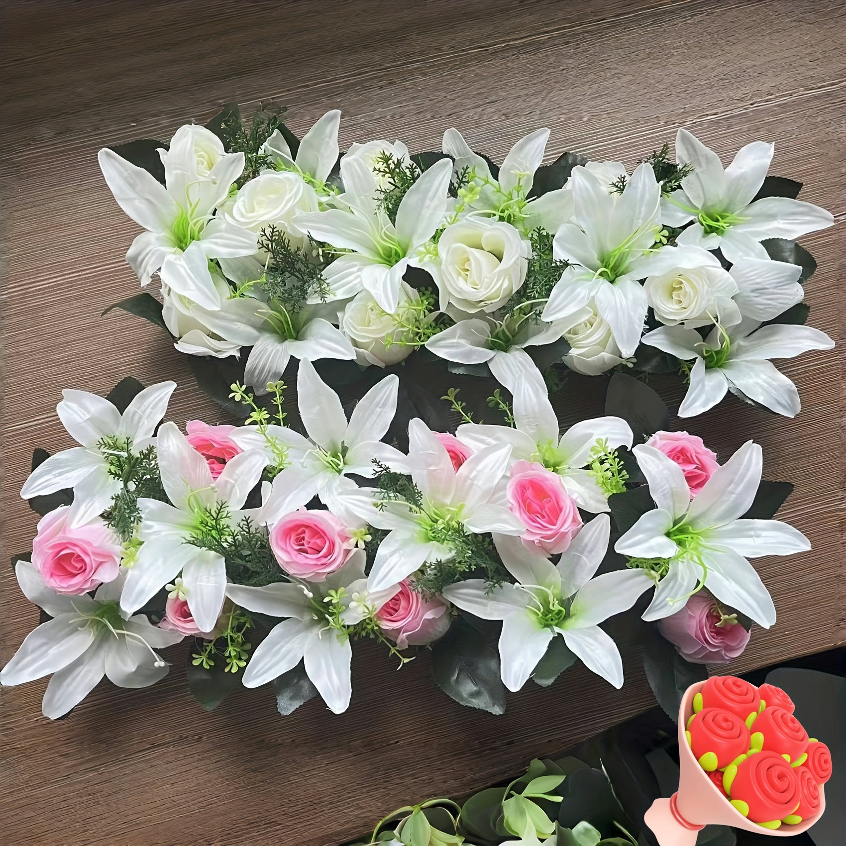 

18pcs Diy Artificial Flowers, Fashionable Silk Fake Flowers For Wedding And Garden Decor, 16.92" X 9.06" - Ideal For Home And Gifts