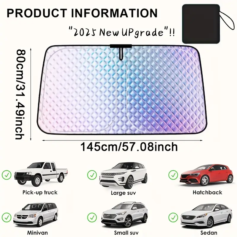 portable car windshield sun shade rhombus lattice 3 layer thickened titanium silvery coating uv sun protection extended edge no light leakage design car interior from uv damage fits most vehicles summer supplies Product details 4