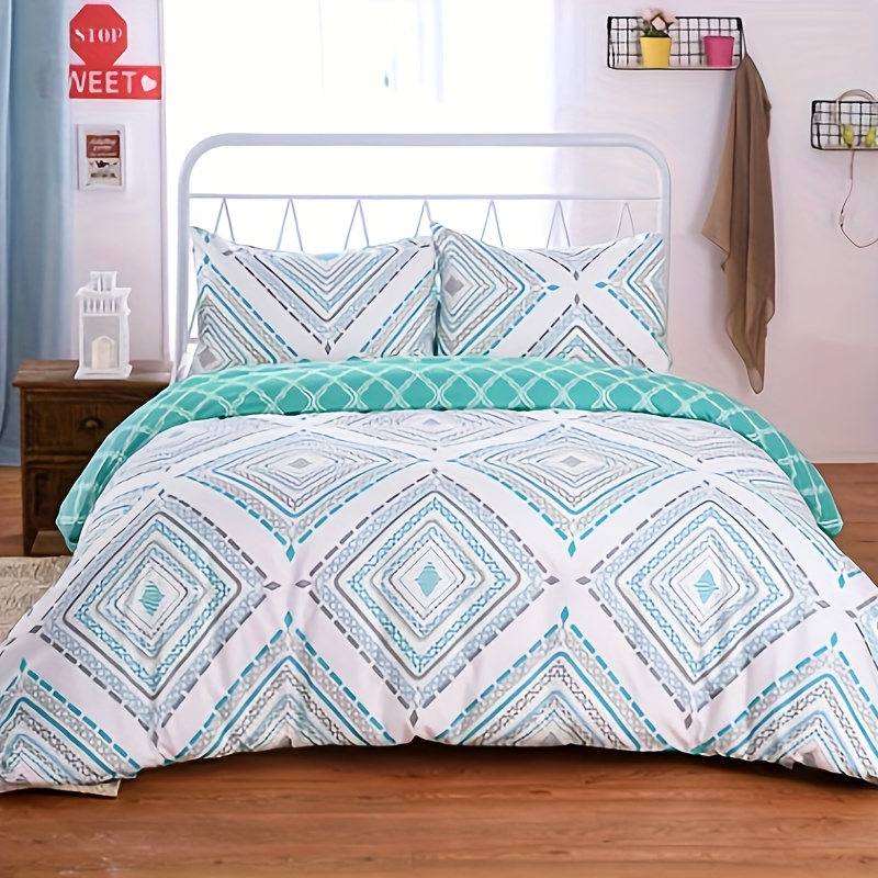 

King Quilt Set, 3-piece Duvet Cover Sets With 2 Pillow Shams - Boho Reversible Soft And Lightweight Bedding Duvet Cover Sets, Green/white