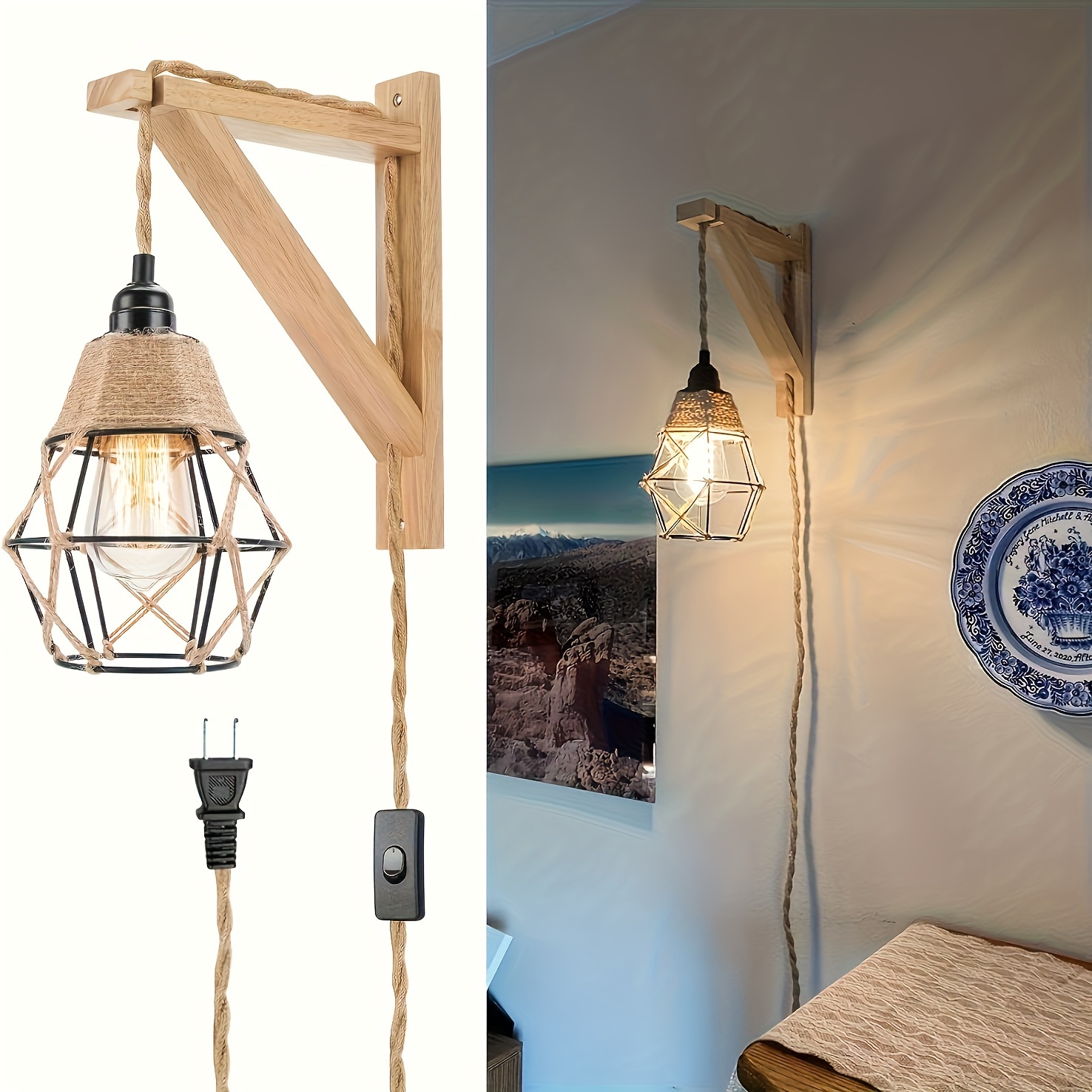 

Rustic Farmhouse Pendant Light With E26/e27 Base Socket - Includes Wall Mount, Switch Cord, And Bulbs (not Included) - Suitable For Living Room And Bedroom Decor