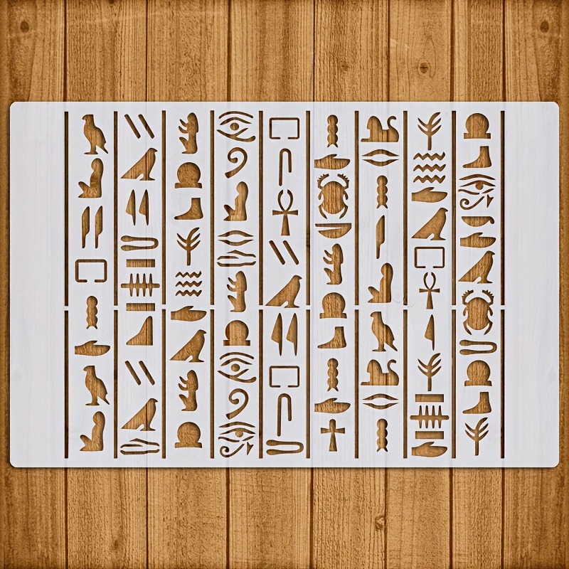 

Egyptian Hieroglyphs Reusable Stencil, 12x8 Inch - Perfect For Wood, Floors, Walls, Fabric & Canvas Painting